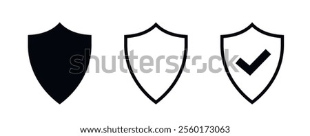 Shield check mark icon or security shield. Security shield symbols. Vector illustration.