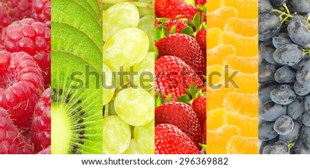 Healthy food background. Collection with different fruits and  berries