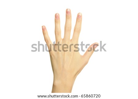 hand showing five fingers and the palm isolated on white