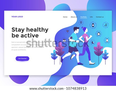 Landing page template of Stay healthy be active. Modern flat design concept of web page design for website and mobile website. Easy to edit and customize. Vector illustration