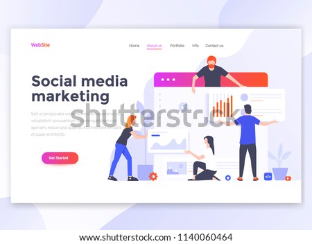 Landing page template of Social media marketing. Modern flat design concept of web page design for website and mobile website. Easy to edit and customize. Vector illustration