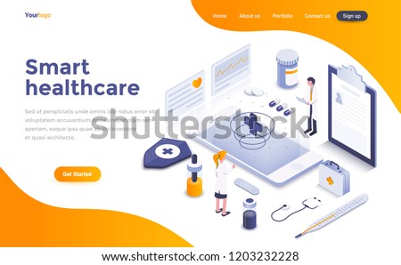 Modern flat design isometric concept of Smart Healthcare for website and mobile website. Landing page template. Easy to edit and customize. Vector illustration