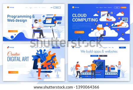 Set of Landing page design templates for Web design, Cloud Computing, Digital art a App development. Easy to edit and customize. Modern Vector illustration concepts for websites