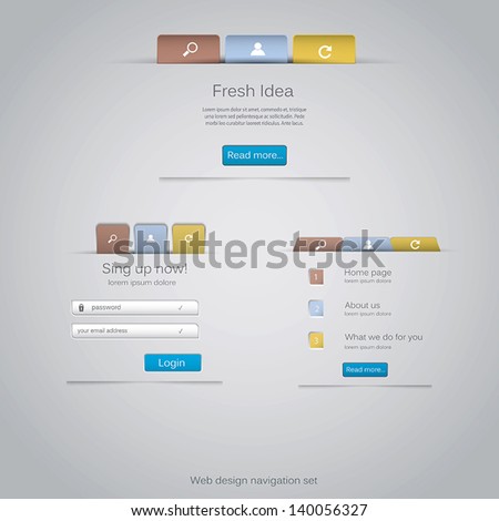 Web design navigation set. Vector