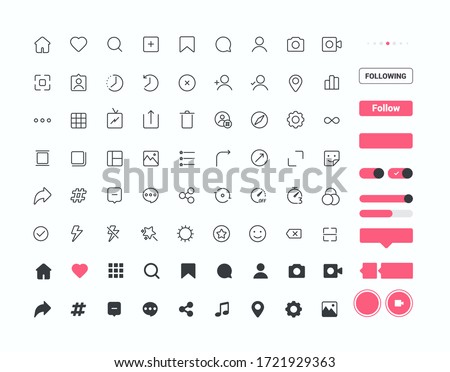 Set of 72 Social media icons and Ui elements, thin line style, Vector illustration