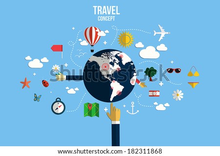Modern vector illustration icons set of traveling, planning a summer vacation. Flat design style