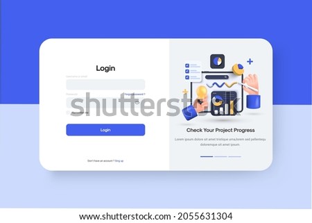 3D Web Data analysis Illustrations. Account login and password form page on screen. Sign in to account, user authorization, login authentication page concept. 3d Vector Illustration