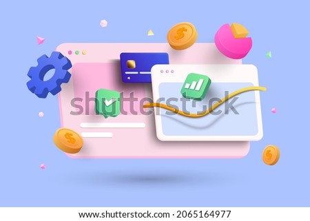 Online marketing, financial report chart, data analysis, and web development concept. Tablet with data chart. 3D vector illustration