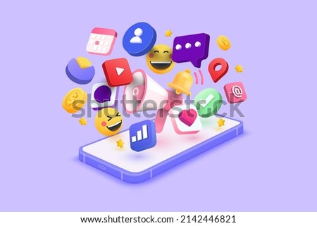 Digital marketing 3d render illustration. Social Media Marketing, Promotion and Internet advertising concept. 3d vector illustration