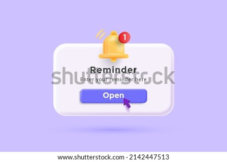 Reminder 3D Illustration, Notifications page with floating elements. Business planning ,events, reminder and timetable with 3d rendering. Vector Illustration