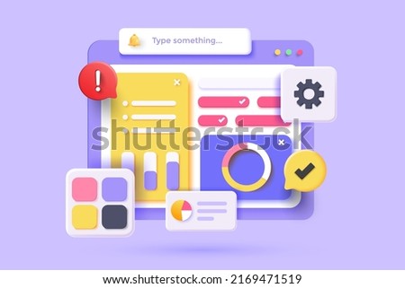 Seo Optimization, financial report chart, data analysis, and web development concept. Web page with data chart. 3D vector illustration