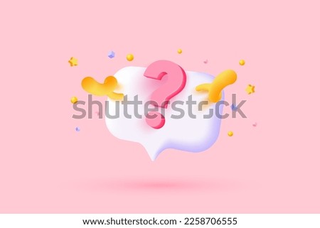 3d question mark icon sign or ask FAQ and QA answer solution information. Have a question, question answer sign or problem with cartoon 3d style concept. 3d Vector illustration