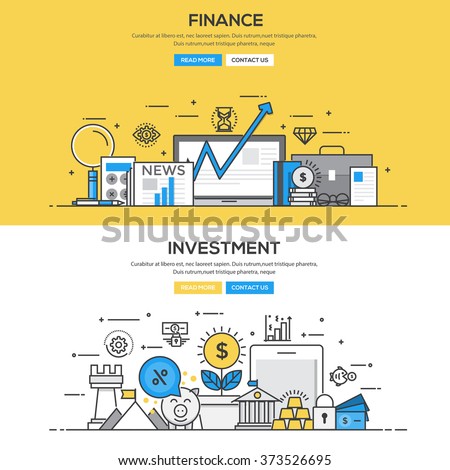 Set of Flat Line Color Banners Design Concepts for Finance and Investment. Vector