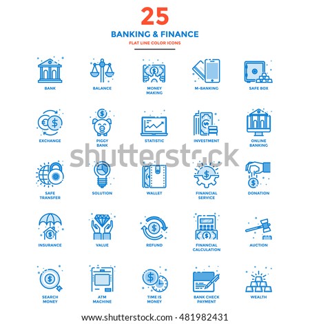 Set of Modern Flat Line icon Concept of Banking and Finance, Investment, Value, Online Banking, etc. use in Web Project and Applications. Vector Illustration