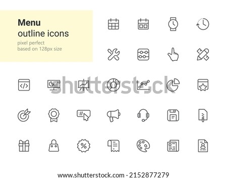 Outline iconset for web, dApp, VR projects, games, presentations and much more. Was created with 128px grids and masks for pixel perfect. Icons are named with tags.