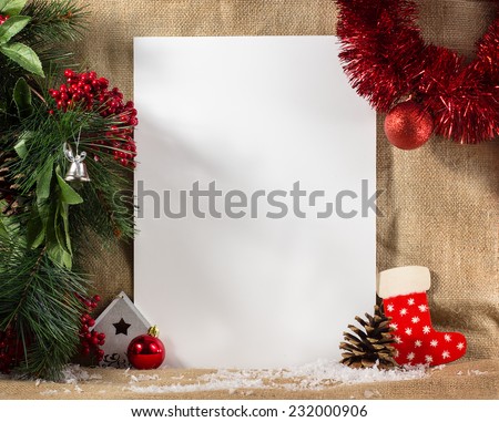 Christmas decoration around the white banner on bagging