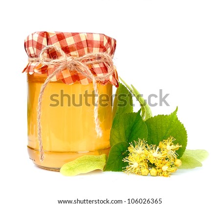 Linden honey with linden flowers.