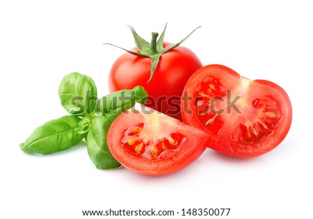 Tomato and basil leaves isolated