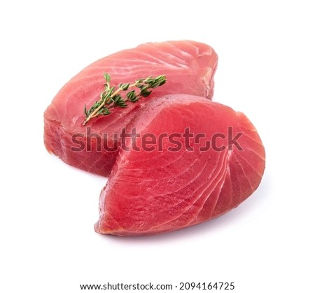 Tuna red fish with thyme on white backgrounds. Сток-фото © 