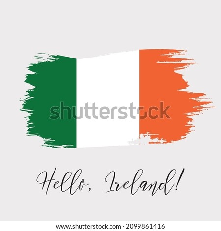 Ireland watercolor vector national country flag icon. Hand drawn illustration with dry brush stains, strokes, spots isolated on gray background. Painted grunge style texture for posters, banner design