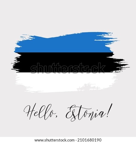 Estonia vector watercolor national country flag icon. Hand drawn illustration with dry brush stains, strokes, spots isolated on gray background. Painted grunge style texture for posters, banner design