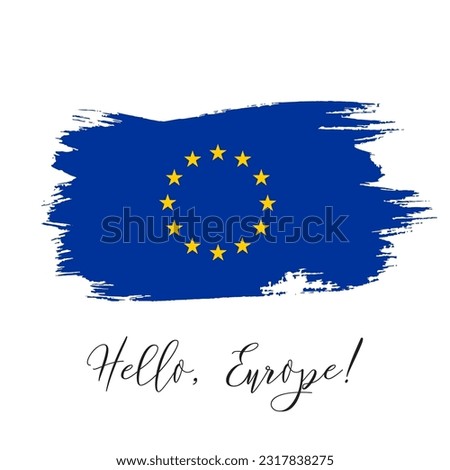 European Union vector watercolor country flag icon. Hand drawn illustration with dry brush stains, strokes, spots isolated on gray background. Painted grunge style ink texture for posters, banner.