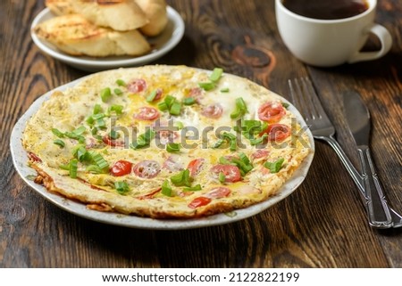 omelette with vegetables, croutons and coffee Stock fotó © 