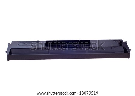Ribbon cartridge for dot matrix printer on white background.