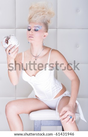 Sexy girl in white lingerie and beauty jewelry