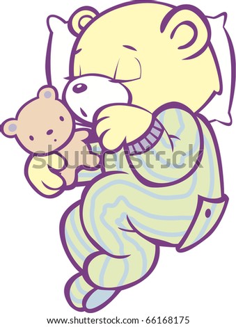 Sleeping Teddy Bear In Striped Pajamas Full Color Stock Vector ...