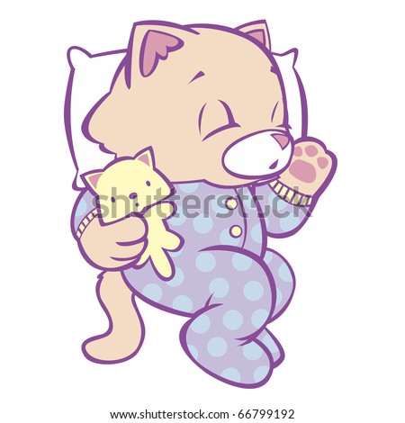 Sleeping Kitten In Polka Dot Pajamas This Image Also Available As ...