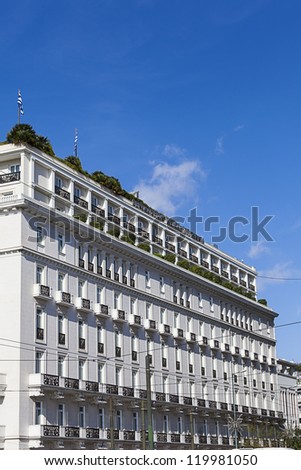 ATHENS,GREECE - NOV 24 : The Five Star Hotel Grande Bretagne one of the most luxurious in southeastern Europe built in 1842 , November 24, 2012 in Athens,Greece