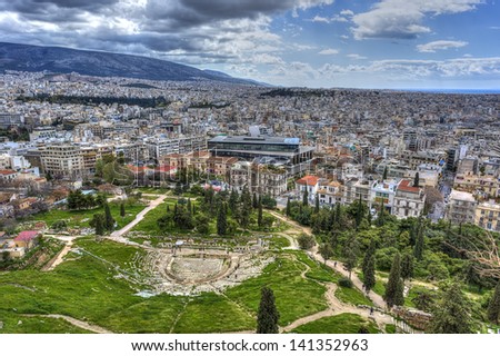 Theatre of Dionysus and the New Acropolis Museum in Athens, Greece