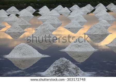 Heap of sea salt in salt farm ready for harvest, Thailand/Samutsongkhram