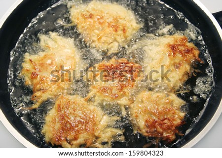 Closeup view of potato pancakes, or \