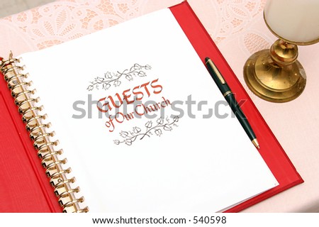 a church guest book open to the first page