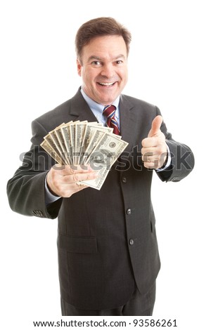 Rich Successful Businessman Holding A Wad Of Cash And Giving Thumbsup ...