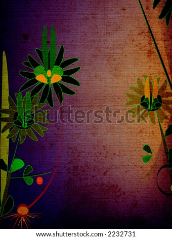 grunge landscape with flower and forest in the moon light