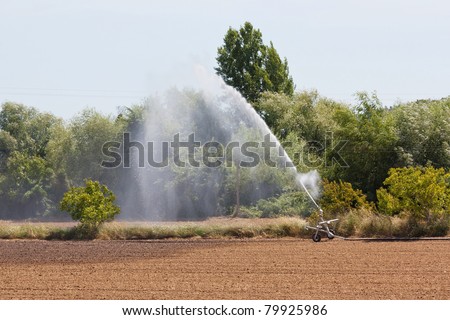 Small irrigation equipment working on a plantation in Portugal