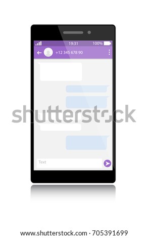 Modern smartphone with messenger window. Blank template. Social network, chatting and messaging concept. Vector. Original design.