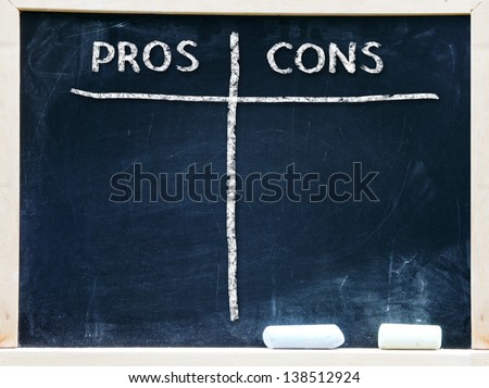 close up of chalkboard with pros and cons columns