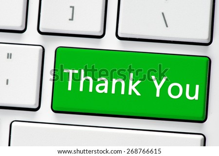 Keyboard with thank you button. Computer white keyboard with thank you button