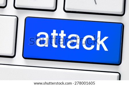 Computer white keyboard with attack. Computer white keyboard with blue button attack