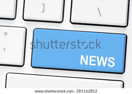 Computer white keyboard with news . Computer white keyboard with blue button   news