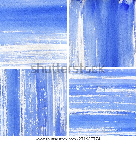 Abstract watercolor hand painted banners.Striped graphic art design elements for website or brochure headers or sidebars.Vintage grunge texture. Set of blue hand painted backgrounds.