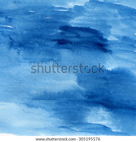 Abstract watercolor hand painted brush strokes. Horizontal striped background. blue brush strokes paper texture.