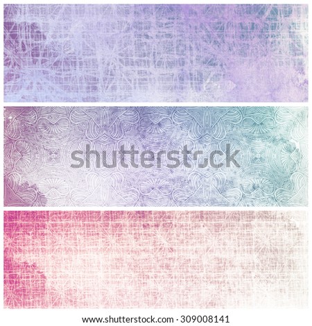 3 Watercolor hand painted textured banners. Colorful banners design or invitation or web template. Pattern background.