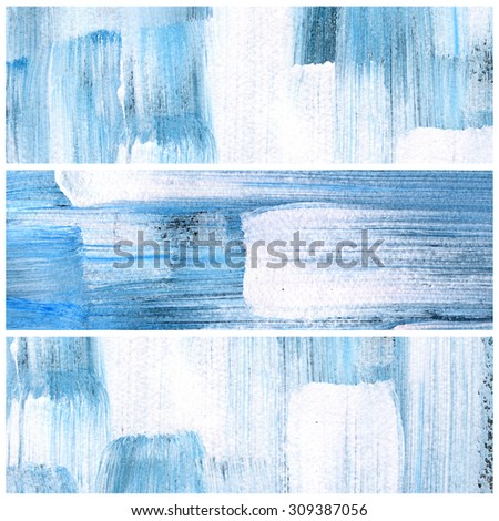 Blue banners.Abstract watercolor hand painted brush strokes. Striped graphic art design elements for website or brochure headers or sidebars.Vintage grunge texture.
