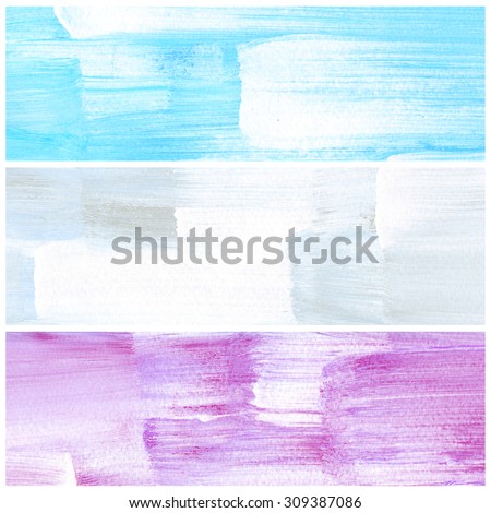 3 Watercolor hand painted textured banners. Colorful banners design or invitation or web template.