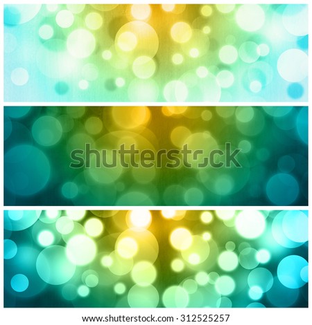 Bokeh horizontal banners. Abstract watercolor hand painted hearts. Web design elements for website or brochure headers or sidebars.